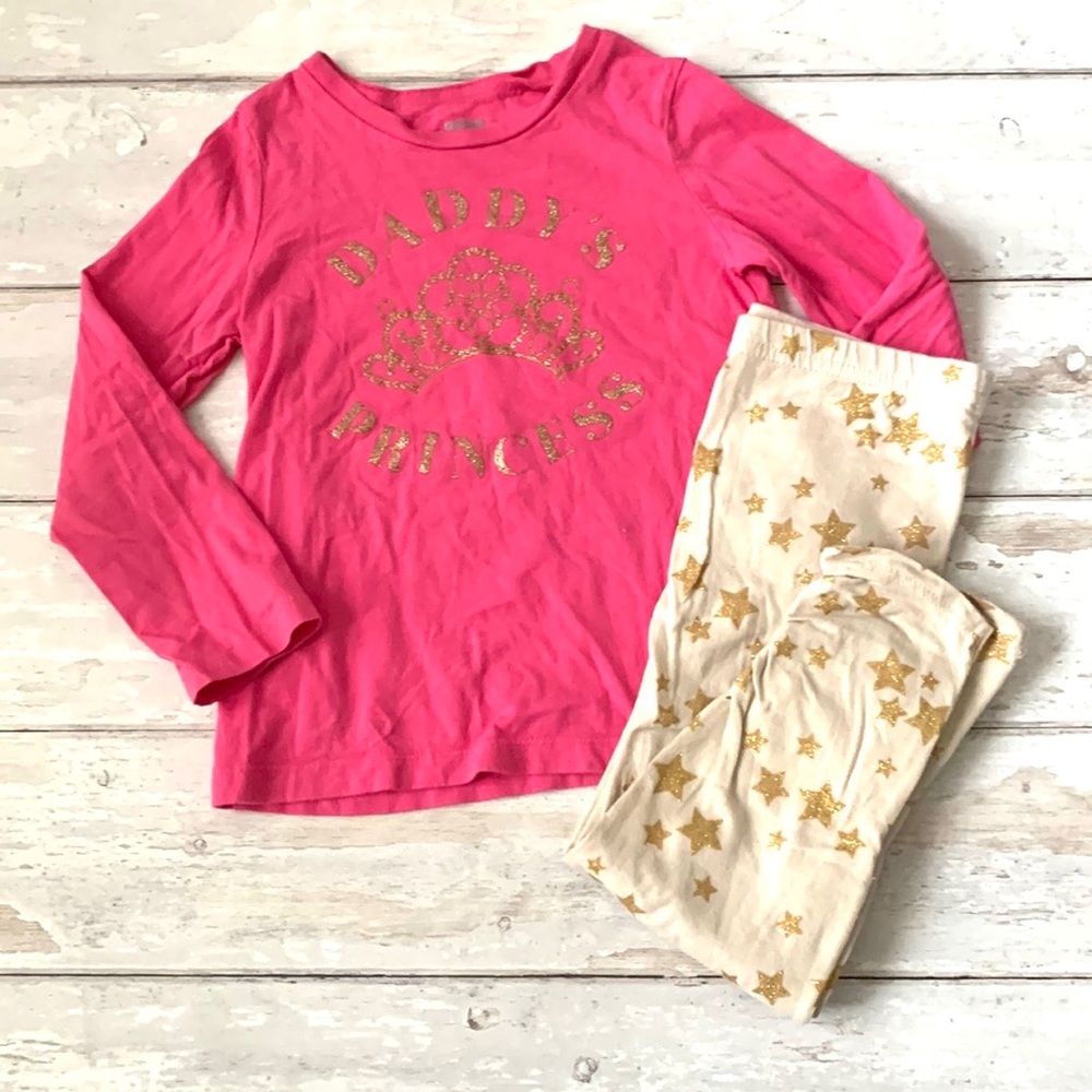 OshKosh 4T Girls Outfit Gold Star Print Leggings & Pink Long Sleeve Top Size 4